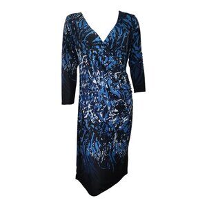 Tribal Dress Womens Size S Small Blue 3/4 Sleeve Surplice Abstract Stretchy